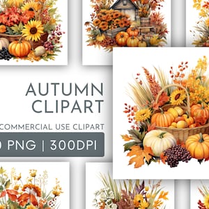 Thanksgiving Clipart Pack, Pumpkin Clipart for Commercial Use, Fall Clipart, Autumn Illustration, Transparent PNGs, Crafting Junk Journals