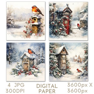Kerst telefooncel papier digitaal papier 4 JPG kerstkaart maken van ongewenste dagboekpagina's plakboek digitale digitale Instant Download