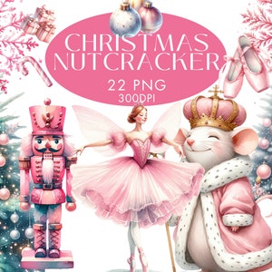 Pastel Nutcracker Clipart Clipart PNG Bundle, Pink Nutcracker Christmas Watercolor Clipart para uso comercial, download instantâneo digital