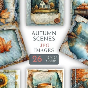 Carré d'automne effet papier déchiré Pages de scrapbooking Pages de journal indésirable de l'automne Arrière-plans Cartes de voeux numériques Cadeaux Usage commercial JPG