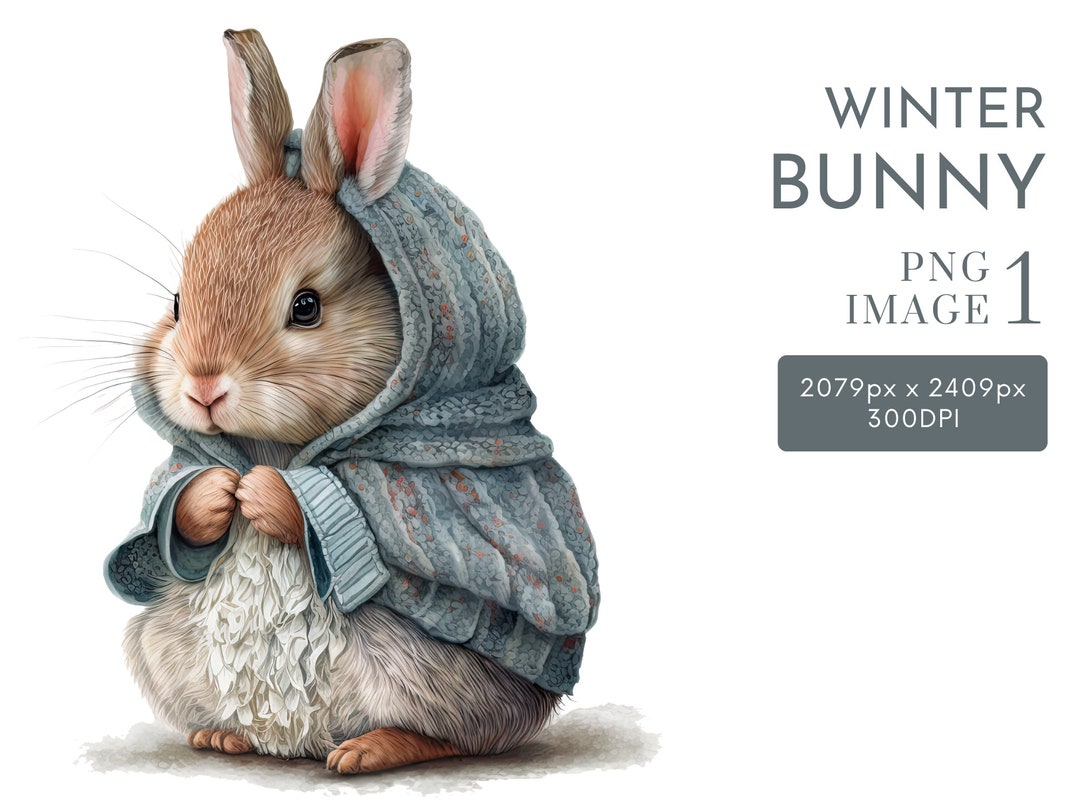 Winter Bunny Watercolor Clipart PNG, Cute Forest Animals Clipart ...