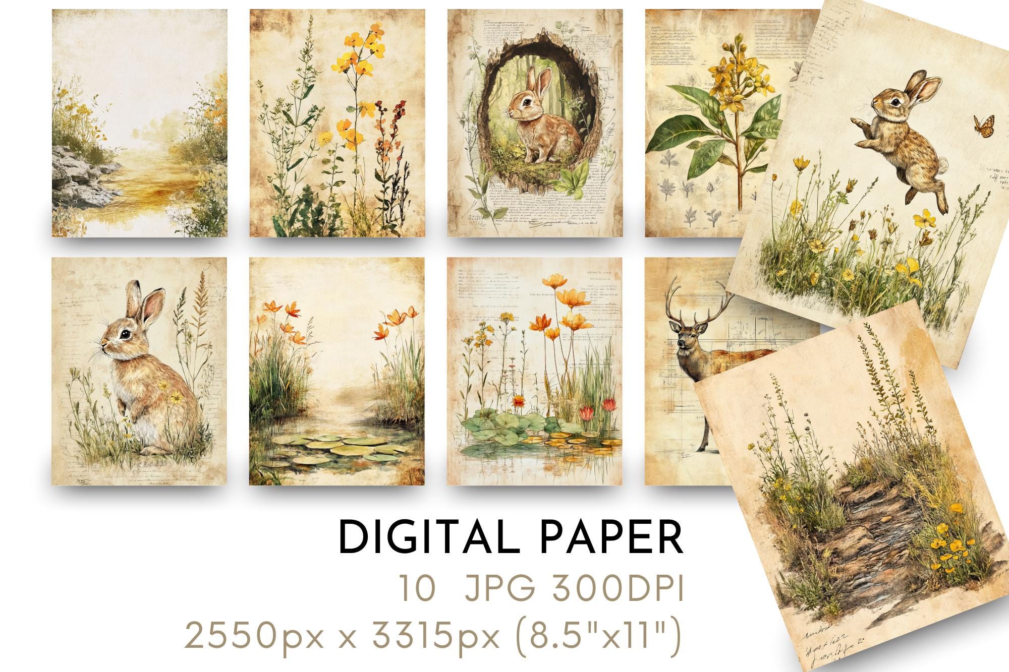 Rabbit Digital Paper Shabby Chic Art Journal Vintage Digital Rabbit Digital Paper Shabby Chic Art Journal Vintage Digital