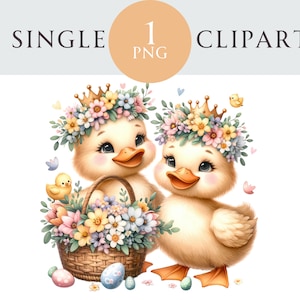 Clipart de patos de Páscoa, ilustração PNG de dia das mães da primavera, ideal para cartões de felicitações, artesanato, berçário, convite, criação de projetos de papel