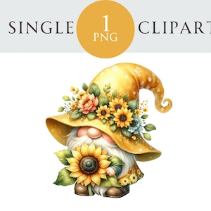 Sonnenblumen Gnom Clipart, Frühling Gnom PNG Illustration, Oster Gnom, Ideal für Grußkarten, Basteln, Einladungen, Papierprojekte