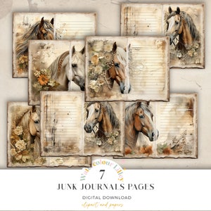 Koń 7 Cyfrowy Dziennik Strony Dziennika Shabby Chic Junk Cyfrowy Papier Do Wydrukowania Konie Papier Rzemieślniczy Kolaż Arkusz 11 x 8.5 Pobierz