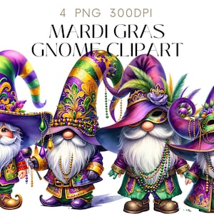 Mardi Gras Gnome Clipart  Illustration Watercolor PNG Set 4 Festival Party Gonks Commercial Use, Paper Crafts Digital Instant Download