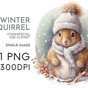Ardilla navideña acuarela clipart PNG animal festivo nevado clipart, clipart uso comercial clipart, Templett, Corjl y Canva Friendly