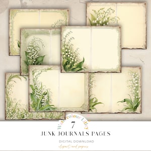 Journal indésirable muguet 2 volets pages journal fleurs vintage papier imprimable, feuille de collage numérique, pour scrapbooking téléchargement immédiat