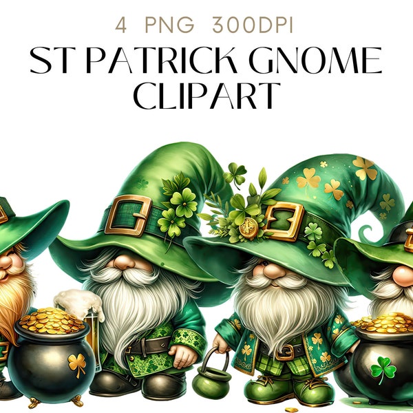 St Patrick Gnomes Clipart  Illustration Watercolor PNG Set 4 Saint Patricks Day Commercial Use, Paper Crafts Digital Instant Download