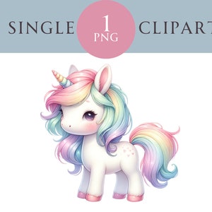 Clipart jednorożca, pastelowa sztuka ścienna jednorożca PNG, grafika stojącego jednorożca, clipart jednorożca akwarelowego, wystrój pokoju dziecięcego - użycie komercyjne PNG