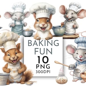 Clipart de aquarela de diversão de cozimento PNG, clipart de hamster de rato de esquilo, diário de lixo uso comercial download instantâneo