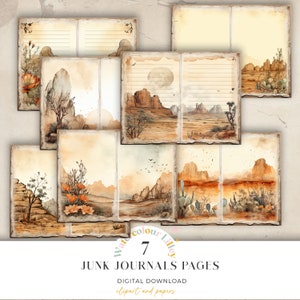 Páginas de diário digital Desert 7 Shabby Chic Junk Journal Digital Paper Printable Cactus Valley Paper Craft Collage Sheet 11 x 8,5 Download