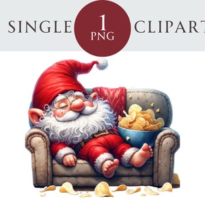 Santa Gnome Clipart adormecido, Gnomo de Natal PNG Ilustração, Gnono de Natal, Ideal para cartões de felicitações, artesanato, convites Projetos de papel