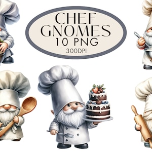 Chef Gnomes Aquarela Clipart PNG, Gonks de Cozinha, Diário de Lixo Gonks de Cozinha Uso Comercial Download Instantâneo