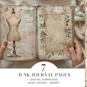 7 digitale dagboekpagina's naaien Shabby Chic Junk Journal digitaal papier afdrukbaar crafting Paper Craft collageblad 11 x 8,5 downloaden
