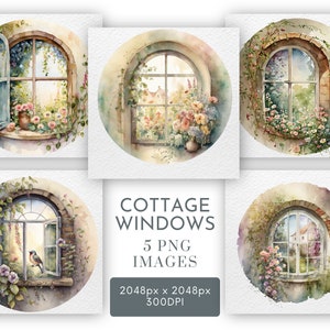 Cottage raam clipart png, scrapbooking, kaarten maken, raam met bloemen commercieel gebruik direct downloaden