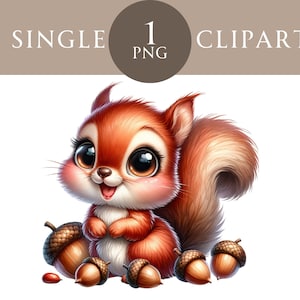 Clipart écureuil, art mural animal mignon des bois PNG, graphiques bébé écureuil, clipart automne, décoration de chambre d'enfant - usage Commercial PNG