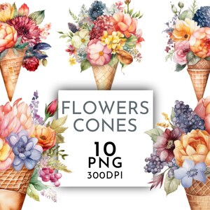 Blume Eis Waffel Clipart PNG Junk Journaling Blume geschöpft Brautdusche Clipart Aquarell kommerzielle Nutzung digitale Sofort-Download