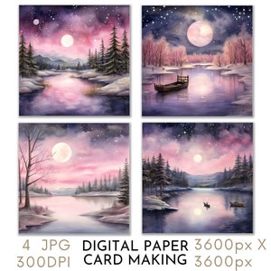 Papel Digital Pink Lake para Artesanato em Papel Cartões Festivos de Natal, Scrapbook de Natal Artesanato de Inverno Download Instantâneo Papel Digital JPG