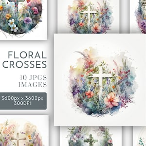 Ostern Kreuz Aquarell Clipart JPG, Hintergrund-Designs, religiöse Christentum Clipart Wand Kunst kommerzielle Nutzung digitaler Sofort-Download