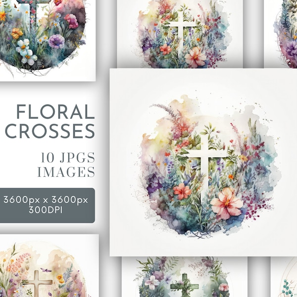 Easter Cross Watercolor Clipart JPG, Background Designs , Religious Christianity Clipart Wall Art Commercial Use Digital Instant Download