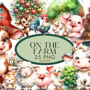 Bauernhof Tiere Clipart Bundle, 35 süße PNGs für Kinder Basteln, Barnyard Tiere & Vogelscheuche Kunst, 300DPI, Sofort Download, Kommerzielle Nutzung