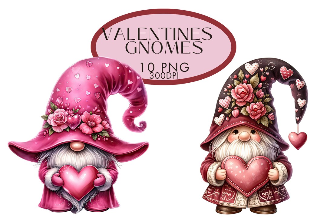 Valentines Gnomes Watercolor Clipart Png,red Hearts Roses Gonks , Junk ...
