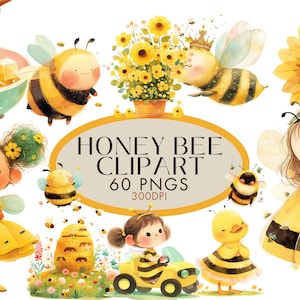 Honingbij aquarel clipart PNG bundel, bijen clipart honing bijenkorf sprookjesbloemen ongewenste tijdschrift commercieel gebruik, digitale Instant Download