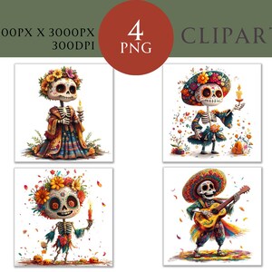 Tag der Toten Aquarell Clipart PNG Set 4, gruselige Halloween Gothic Horror Kommerzielle Nutzung, Papier Handwerk Digital Sofort Download