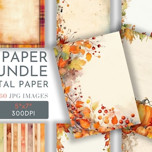 Sfondi per inviti autunnali digitali, foglie di zucca autunnali 5x7 carte, pagine di diario album di ritagli biglietti di auguri regali uso commerciale JPG