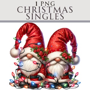 Clipart de gnomes de Noël, guirlande lumineuse de Noël hiver PNG Illustration, idéal pour les cartes de voeux, l'artisanat, la chambre de bébé et la création d'invitation