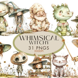 Whimsical Halloween Watercolour Clipart PNG Bundle Vintage Whimsical  Cute Gothic Junk Journal Commercial Use, Digital Instant Download