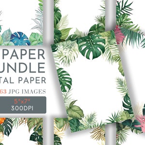 Fundos de convites da selva digitais, folhas selvagens da selva 5x7 papéis, páginas de diário, scrapbook, cartões de felicitações, presentes, uso comercial JPG