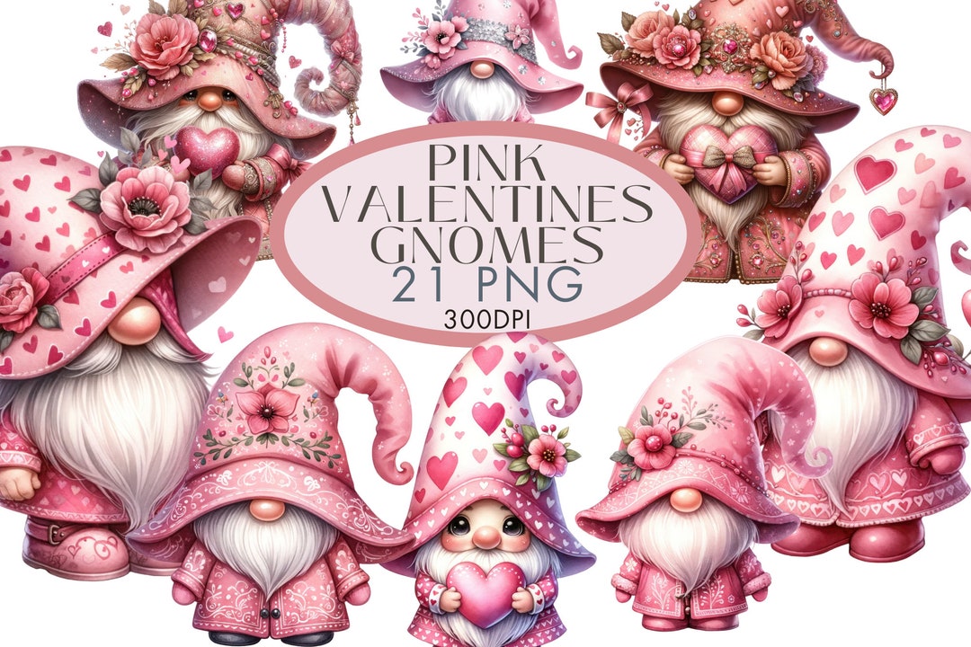 Pink Gnome Clipart PNG, Watercolor Valentines Hearts Love Gonks , Junk ...