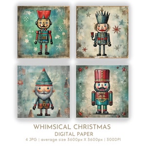 Whimsical Toy Soldier Christmas Digital Paper Set 4 JPG Christmas Card Making Festive Santa Junk Journal Scrapbook Digital Instant Download