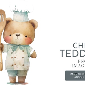 Chef Teddy Clipart , Nursery Clipart , Teddy Clipart , Card Making , Cute Illustration - Nursery , Commercial Use