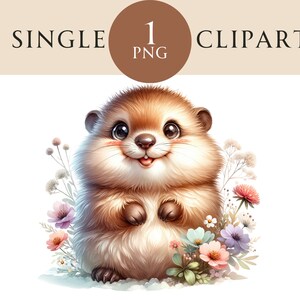 Clipart de marmota, ilustração de animal da floresta PNG, dia da marmota PNG Ideal para cartões de felicitações, artesanato, berçário, convites, projetos de papel