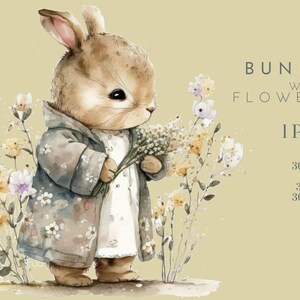 Ostern Clipart Osterhase mit Blumen Clipart, Kinderzimmer Frühling Clipart, Gänseblümchen Clipart, Frühling Hase Clipart, Blumen Clipart-Kinderzimmer