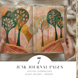 Diario digital de 7 páginas, estilo boho, hippie, shabby chic, diario digital, papel plegable, hoja de papel imprimible, manualidades, 11 x 8,5 JPG, descarga BOJJ1