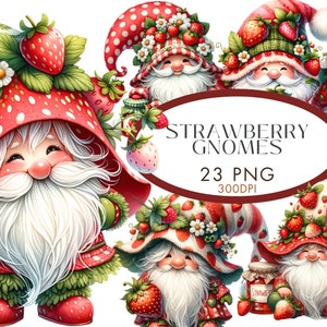 Fraise gnomes Clipart PNG, fraises Gonk aquarelle Clipart marguerites Vichy indésirable journalisation usage Commercial téléchargement immédiat