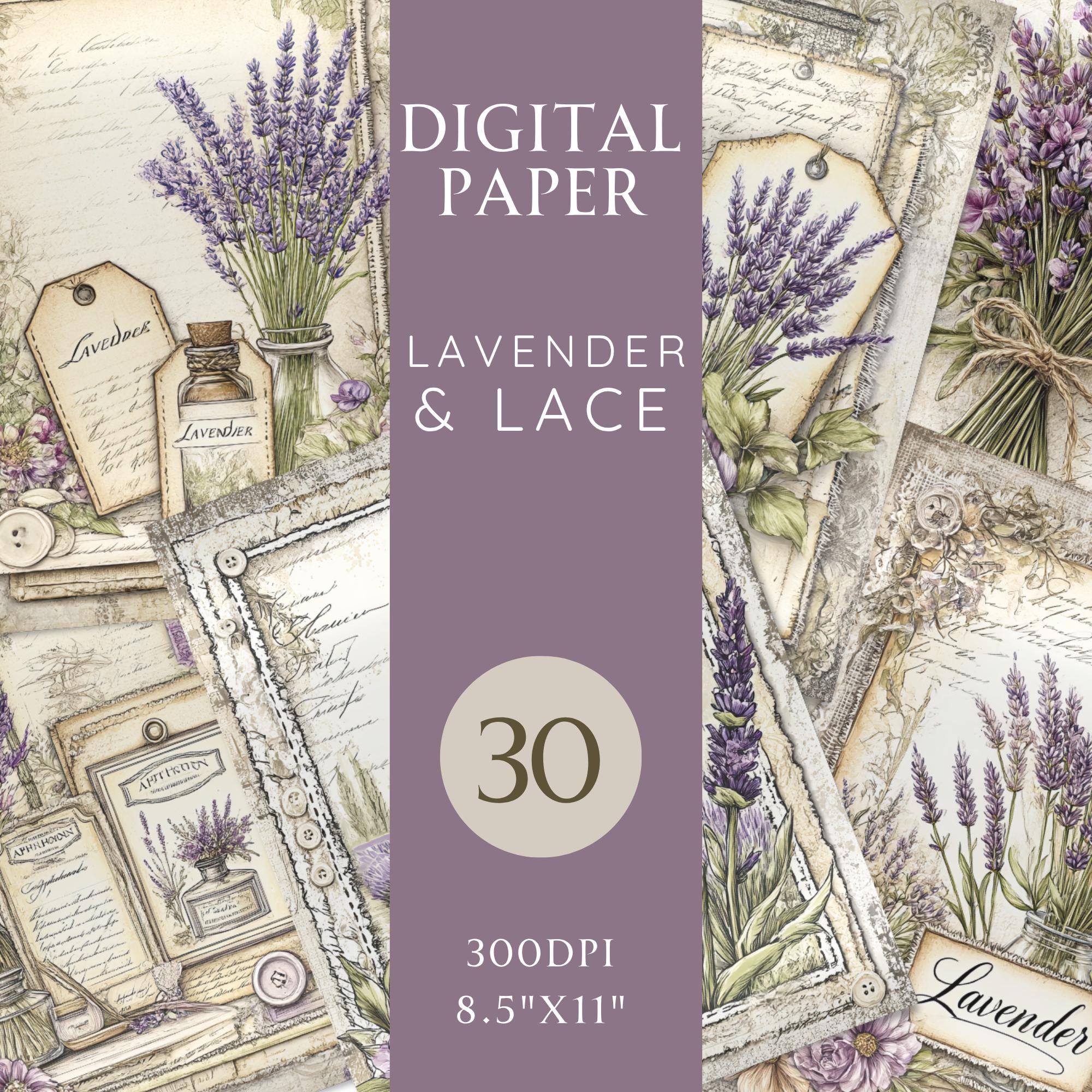 Lavender Lace Junk Journal Paper Pack | 30 Digital Pages | Shabby Chic Floral Lavender Ephemera | 8.5x11" Printable Kit