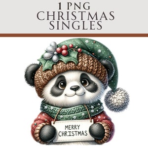 Kerst panda clipart, feestelijke bosdieren clipart, kerst illustratie voor kaart uitnodigen maken, papercrafts scrapbooking journaling