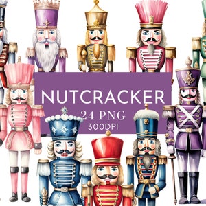 Pacote de PNG de Clipart de Quebra-Nozes, Soldados de Quebra-Nozes de Natal, Clipart de Férias em Aquarela, Gráficos de Natal Vintage, Download Digital