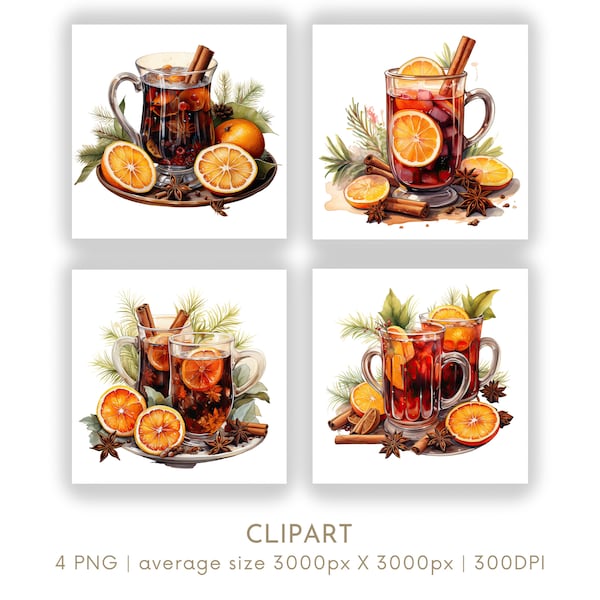 Christmas Mulled Wine Watercolour PNG Cocktail Clipart, Xmas Drink, Alcohol Illustrations,Festive Drink Clipart, Beverage Clipart