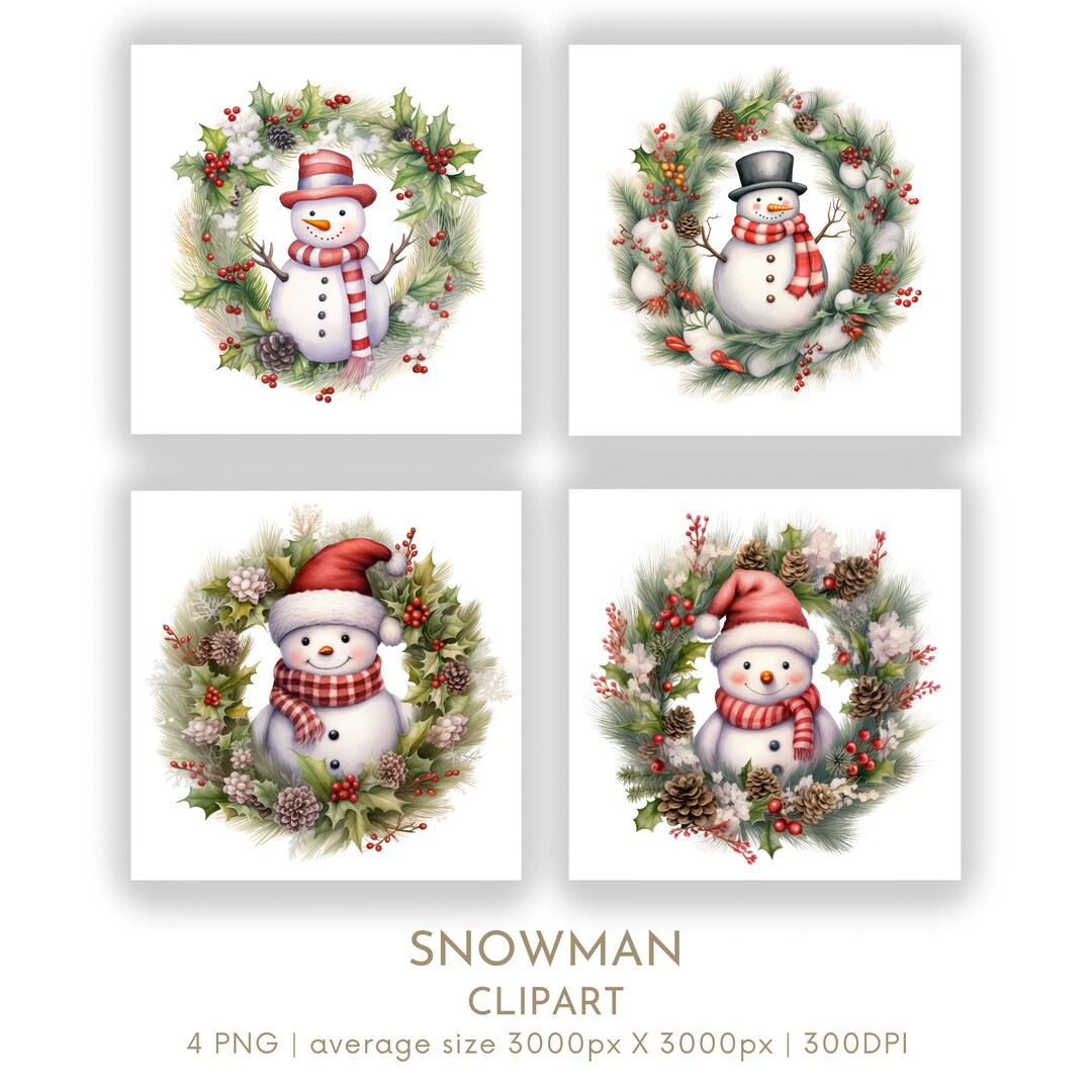 Festive Snowman Watercolor Clipart PNG Set 4 , Christmas Xmas Clipart ...
