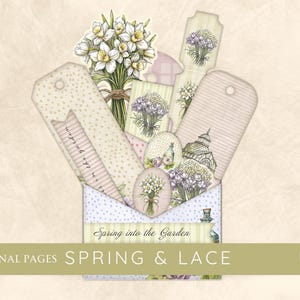 Loaded Tags Spring and Lace Loaded Tags Junk Journal Kit – 29 JPG Printable Ephemera with Flowers, Pockets & Tags for Spring Junk Journals