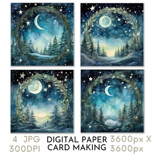 Papel digital lunar para artesanato em papel Cartões festivos de Natal Scrapbook de Natal Artesanato na floresta de inverno Download instantâneo Papel digital JPG