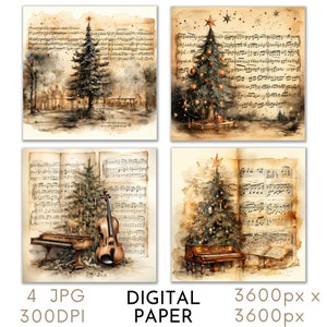 Spartiti musicali natalizi Carta digitale 4 JPG Note musicali Creazione di biglietti Pagine di diario spazzatura Album digitale Download immediato
