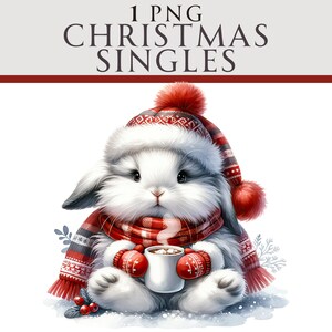 Cute Bunny Clipart, Natal Cocoa Winter PNG, Ilustração de inverno, Ideal para cartões de felicitações, artesanato, berçário e criação de convites