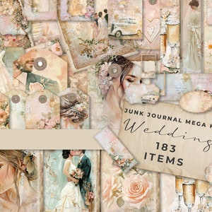 Wedding Junk Journal Mega Kit - 183 PNG Elemente Florale Verzierungen, Hochzeitsporträts, Tags, Spitzenakzente für Scrapbooking & Basteln BTJJ1